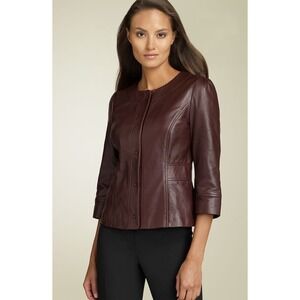 Semantiks Jewel Neck Leather Jacket Cropped Business Casual